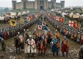 Medieval army identified by distinctive heraldic banners
